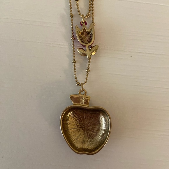 Betsey Johnson Apple and Flower Gold Necklace - Picture 7 of 7